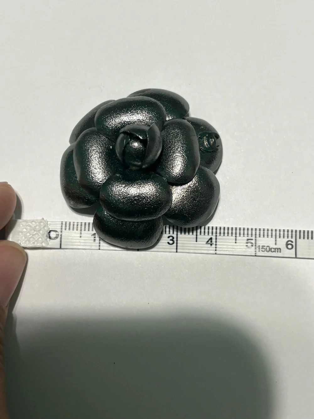 Authentic Chanel Pewter Color Camellia CC Logo Flower Piece to Headband